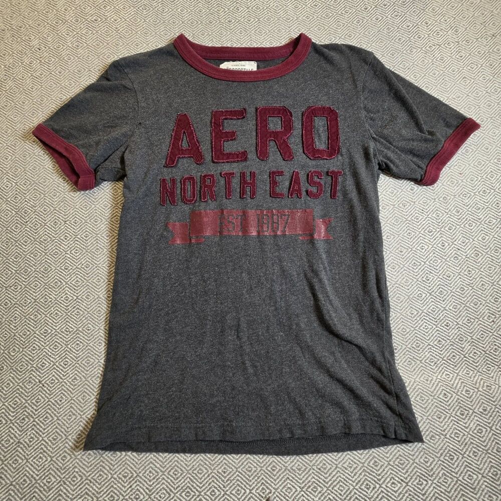 Aero North East 1987 Ringer T-Shirt XS/TP Gray & Burgundy...